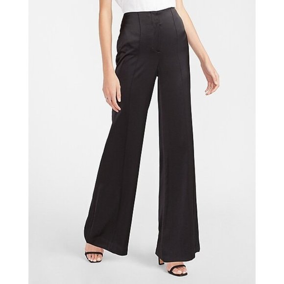 Express High Waisted Satin Seamed Wide Leg Pant 10R - Picture 1 of 3